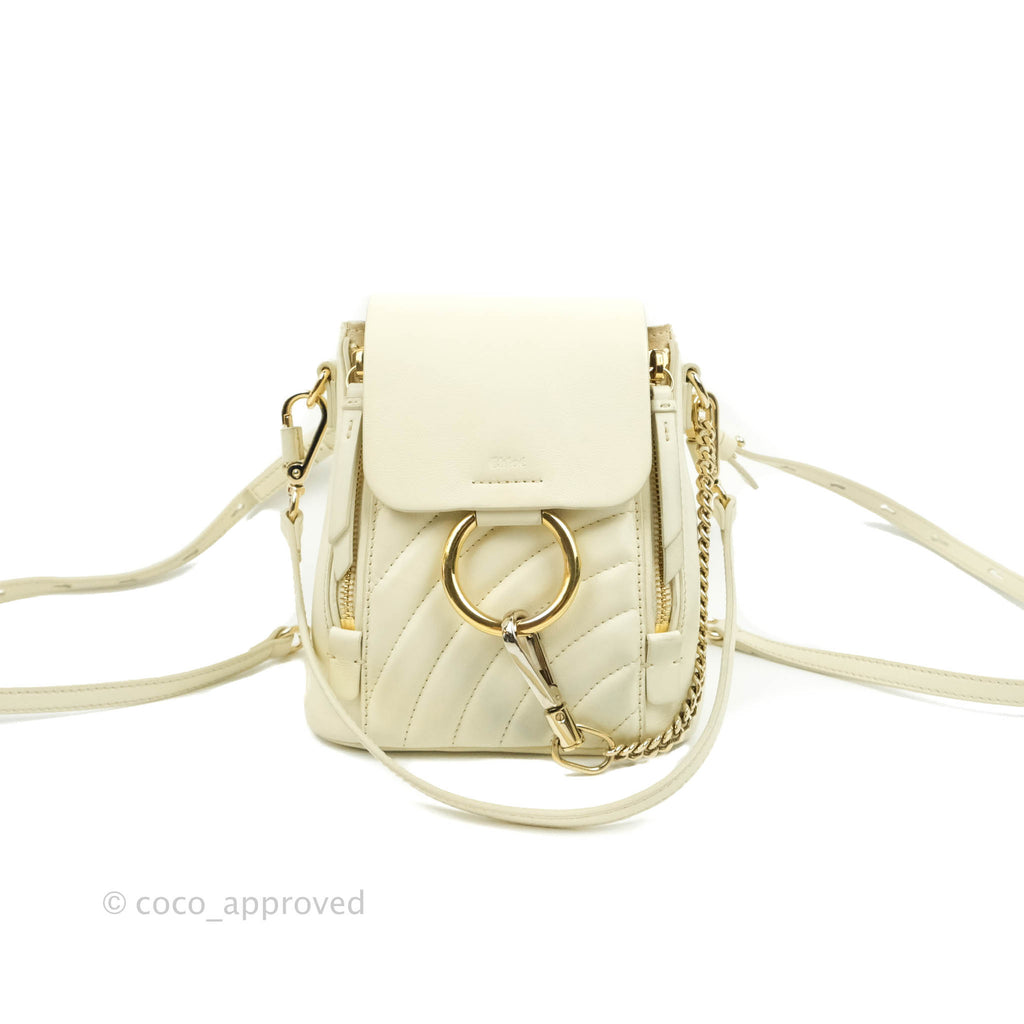 chloe faye mini backpack off white Chloé Mini Faye Backpack Ivory White Calfskin – Coco Approved Studio