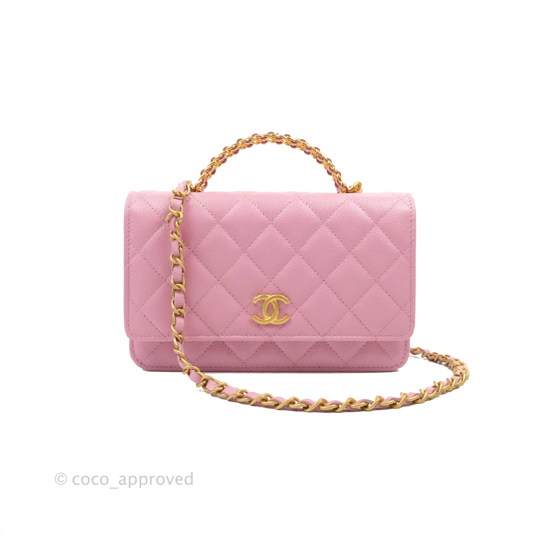 Chanel Top Handle Wallet On Chain WOC Pink Caviar Gold Hardware 22S