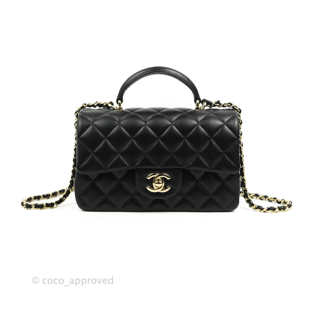 Chanel Top Handle Mini Rectangular Flap Bag Black Lambskin Gold Hardware