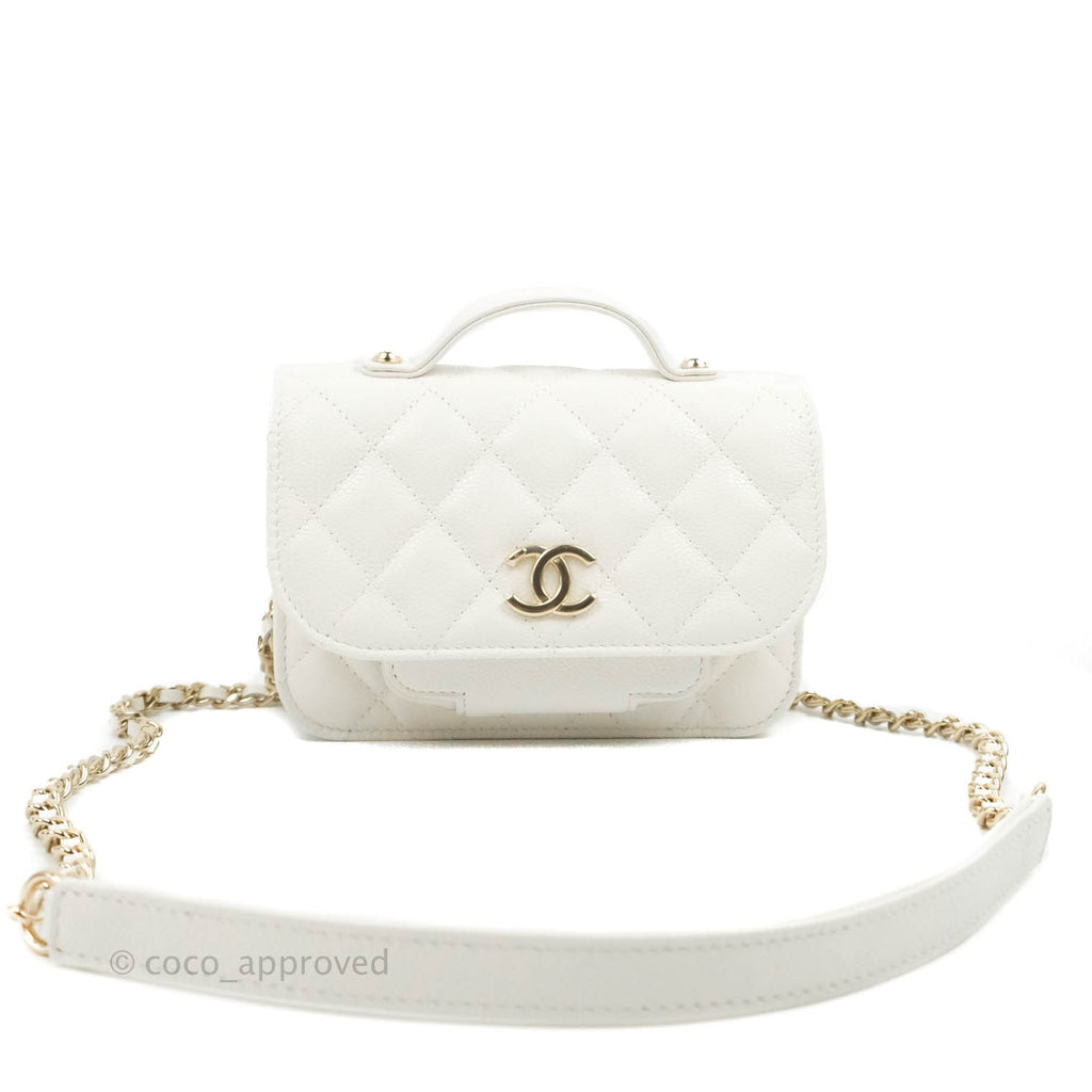 Chanel Business Affinity Clutch With Chain White Caviar Gold Hardware