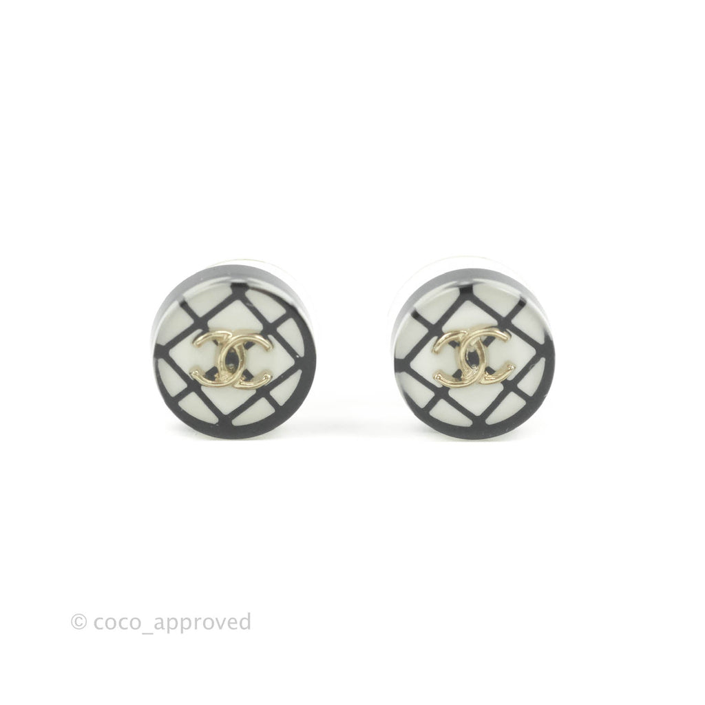 Chanel White Resin CC Earrings Silver Hardware 19C
