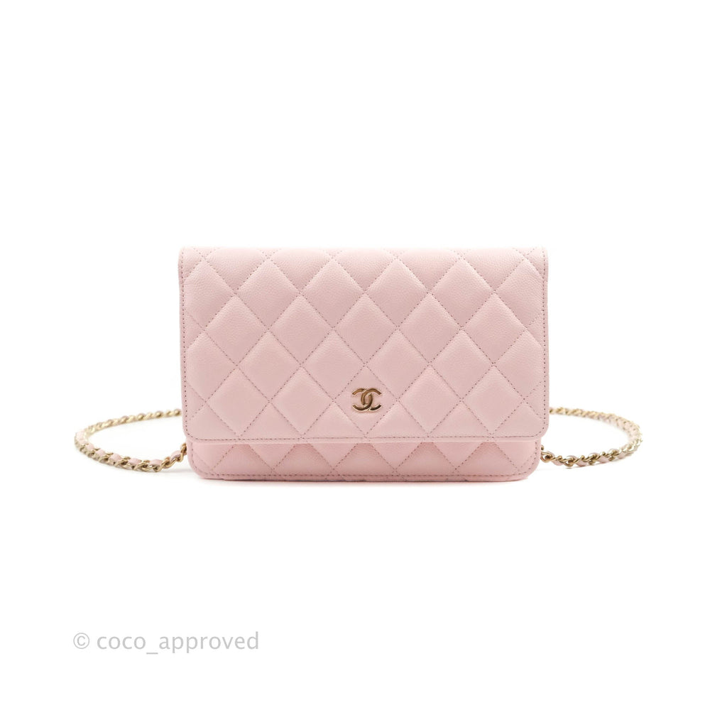 Chanel Quilted Classic Wallet on Chain WOC Light Pink Caviar Gold Hardware