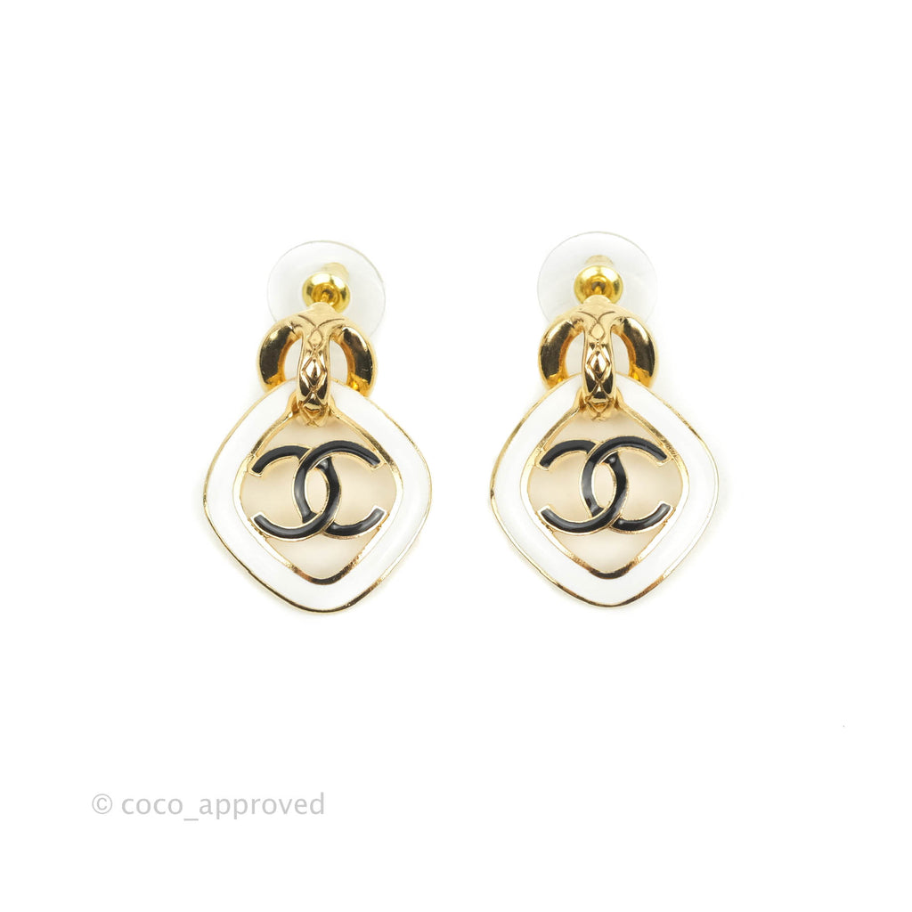 Chanel Metal & Resin Clip-On Earrings Gold, Black and White