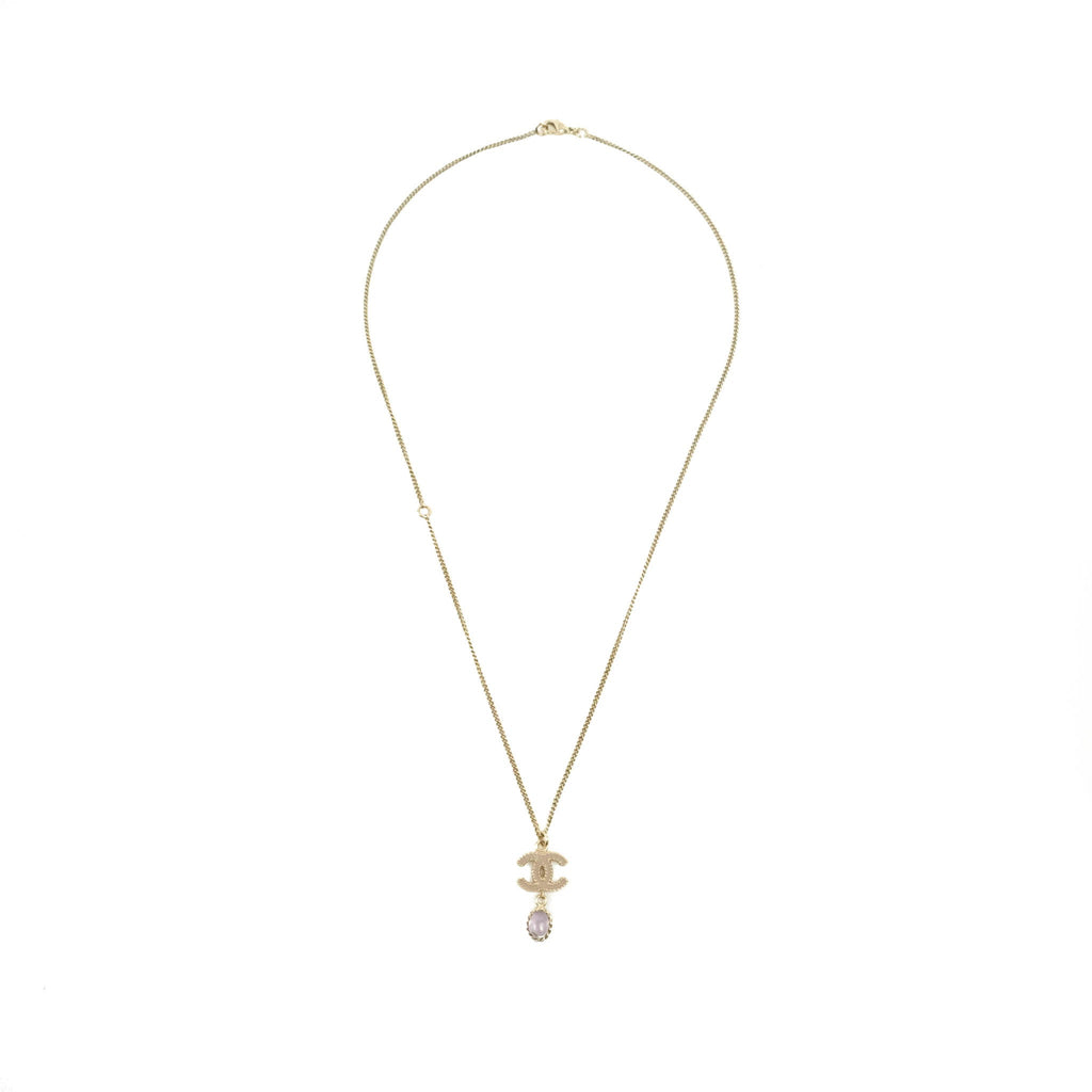 Chanel CC Resin Drop Pendant Necklace Gold Tone 12A