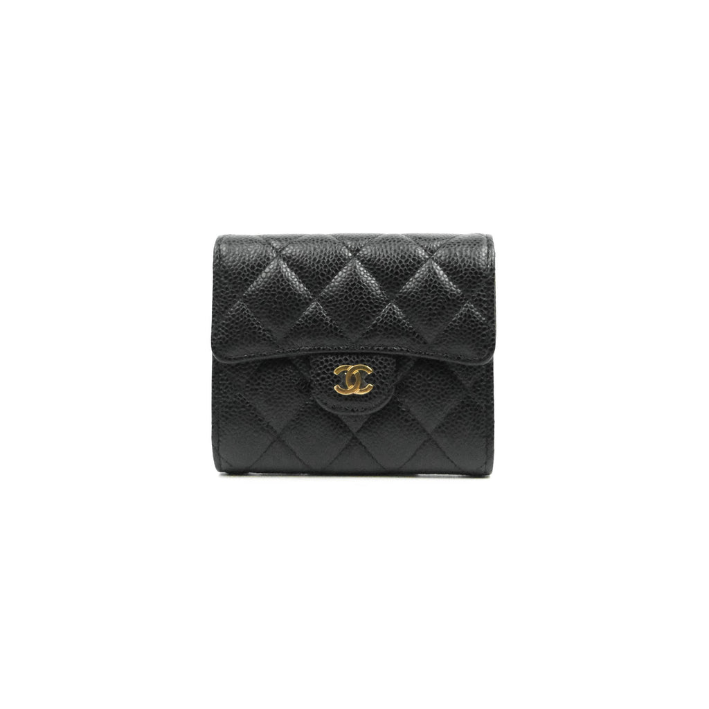 Chanel Classic Flap Wallet Black Caviar Gold Hardware⁣