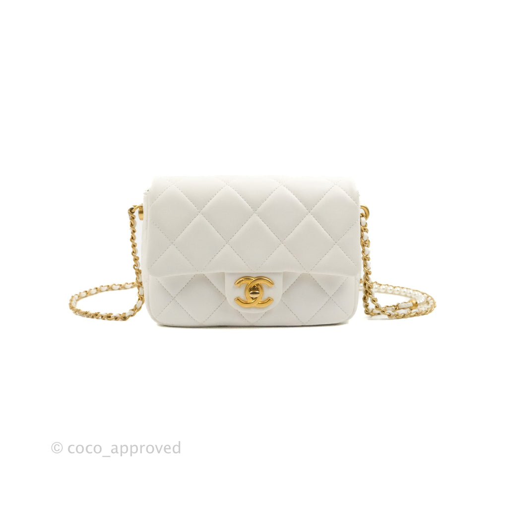 Chanel Quilted My Perfect Mini With Pearl White Lambskin Aged Gold Hardware