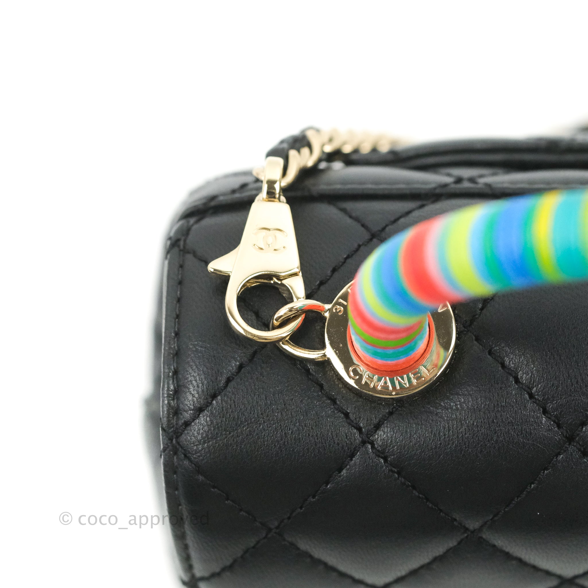 CHANEL Goatskin Quilted Rainbow Extra Mini Coco Handle Flap Black 690763
