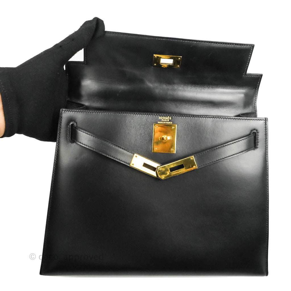 Hermès Kelly 28 Sellier Black Box Leather Gold Hardware