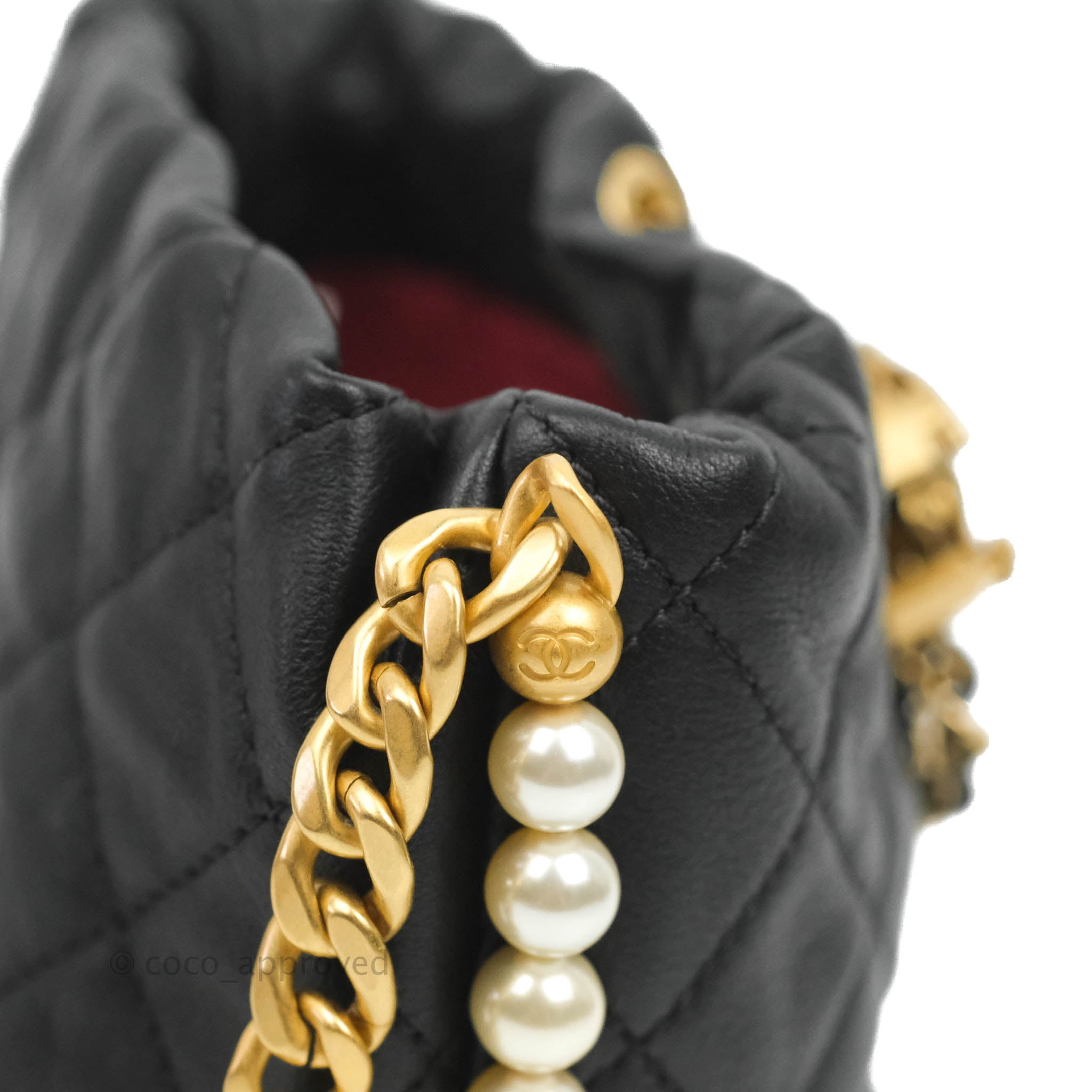 Chanel Quilted Pearl Mini About Pearls Drawstring Bucket Bag Black Cal – Coco  Approved Studio