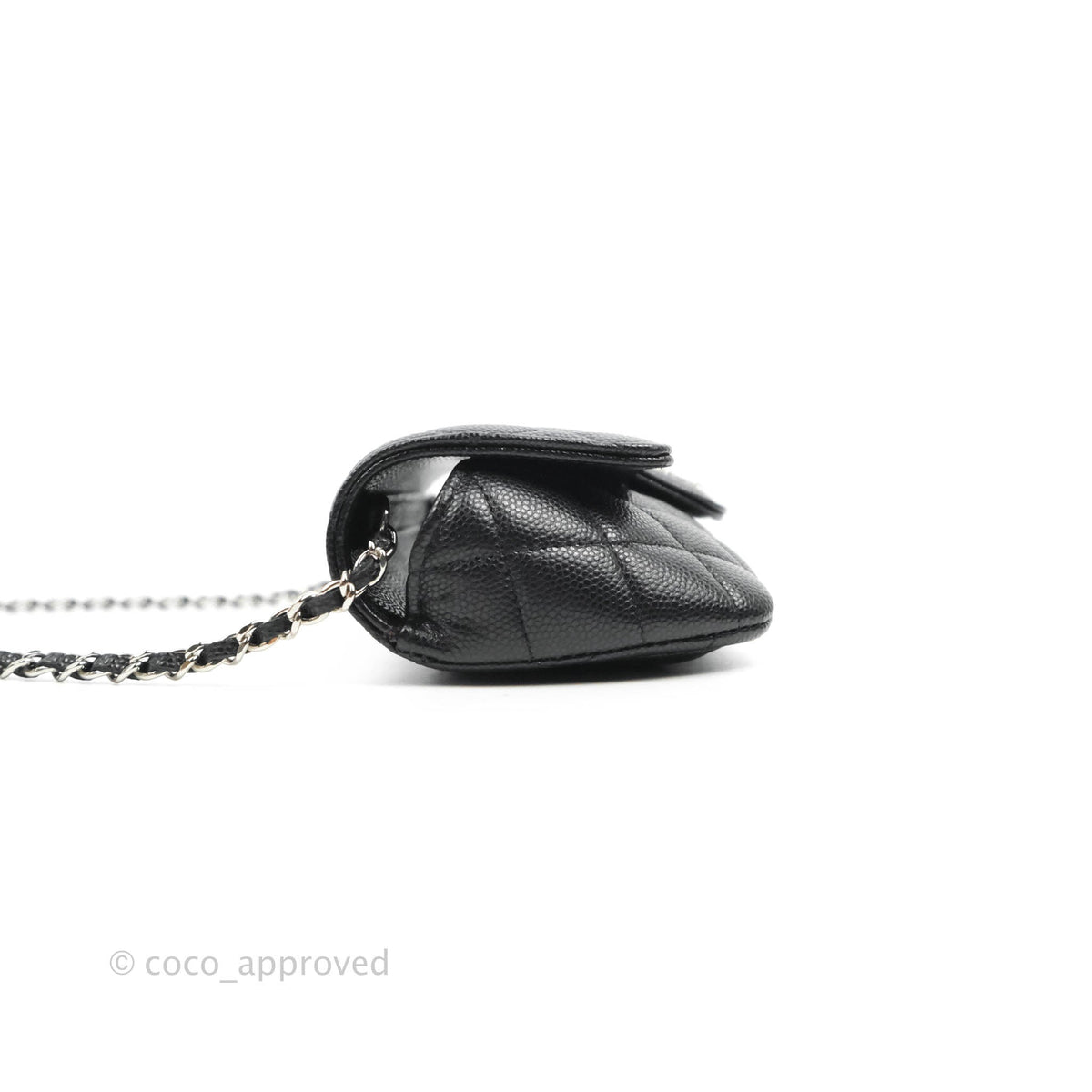 Chanel Quilted Glasses Case With Chain Black Caviar Silver Hardware
