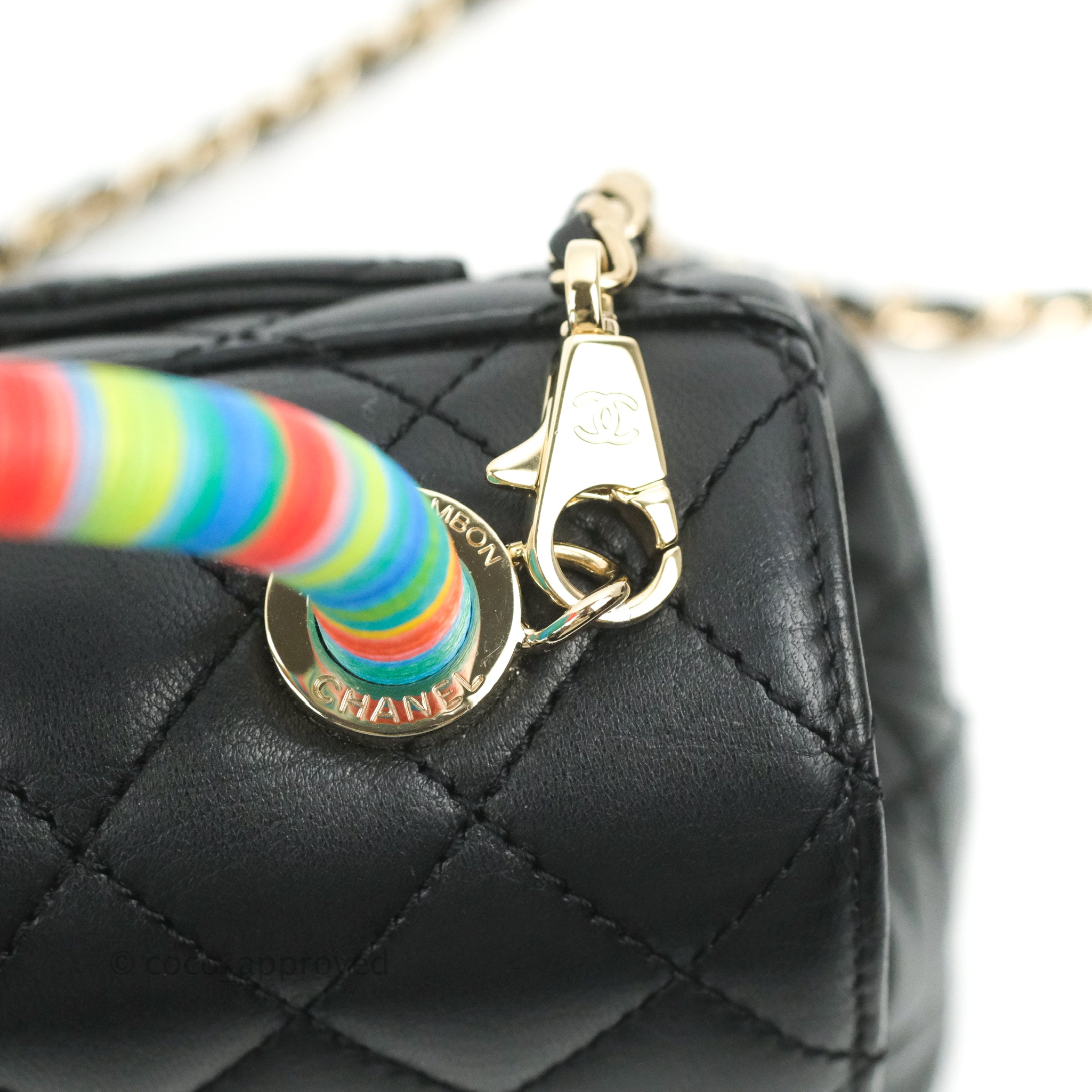 Chanel Quilted Extra Mini Rainbow Coco Handle Bag Lambskin Black Gold – Coco  Approved Studio