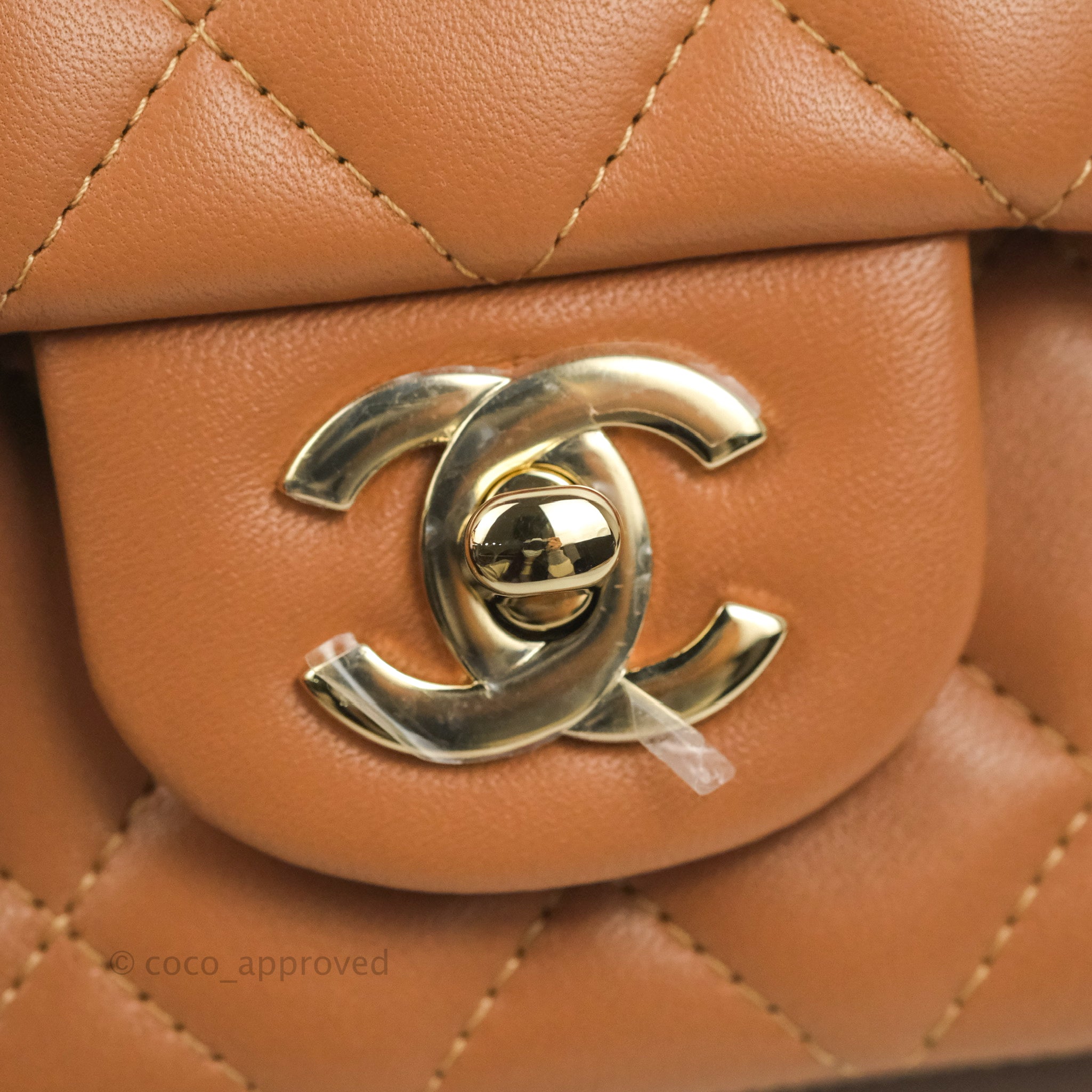 Chanel Quilted Mini Rectangular Flap Caramel Lambskin Gold