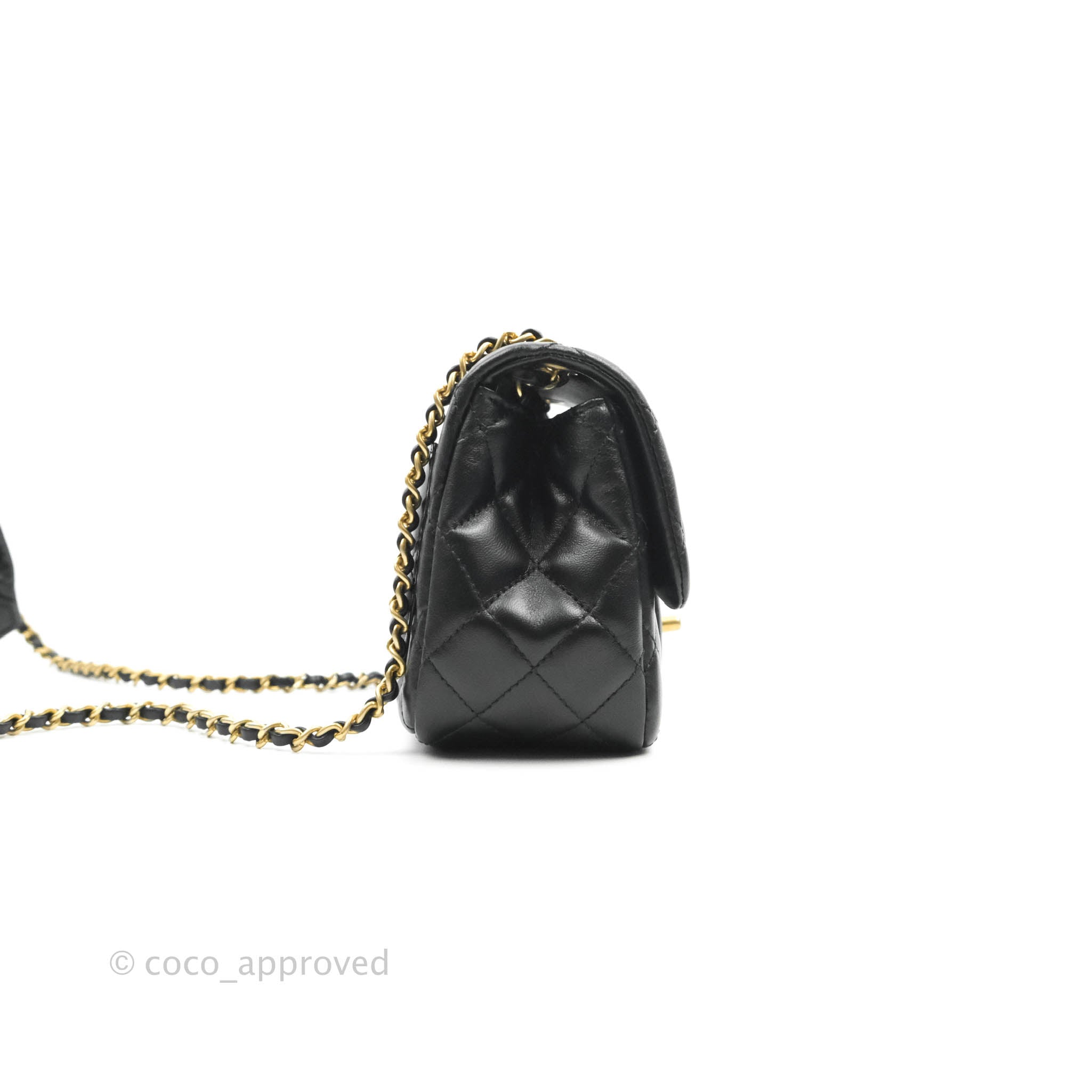 Chanel Romance Mini Square Flap Black Lambskin Aged Gold Hardware – Coco  Approved Studio