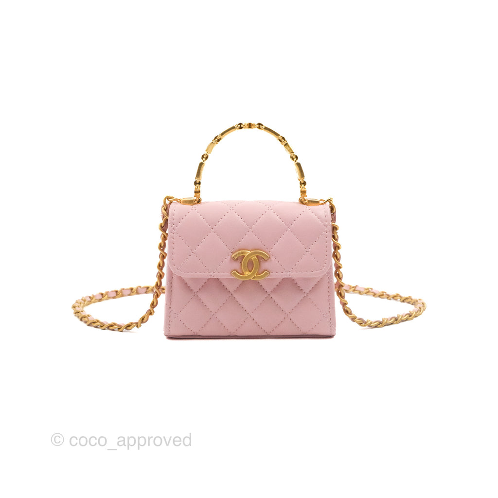 Chanel Enamel Top Handle Clutch with Chain Pink Lambskin Aged Gold Hardware