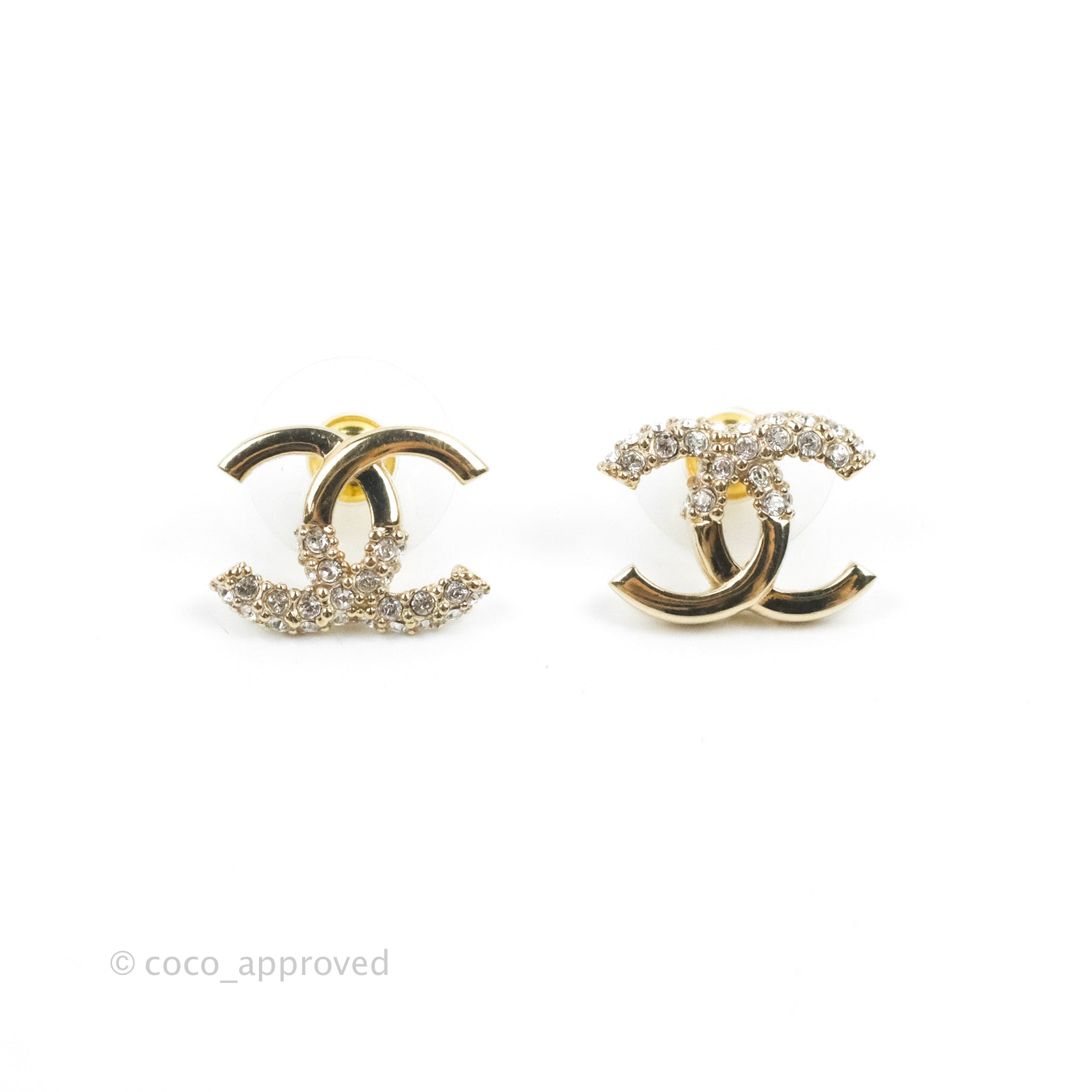 Chanel Gold Tone Hardware with Crystal CC Earrings, Chanel