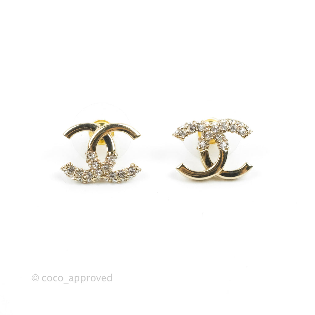 Chanel CC Crystal Earrings Gold Tone 22K