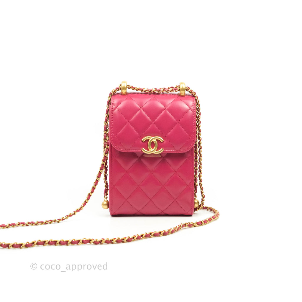 Chanel Quilted Perfect Fit Dark Pink Phone Holder Aged Gold Hardware