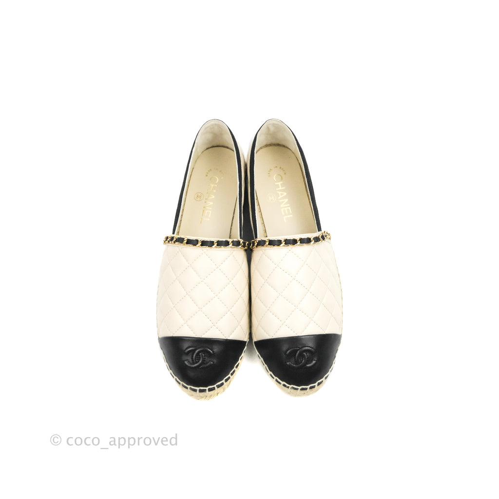 Chanel CC Espadrilles Ivory Black Lambskin Size 40