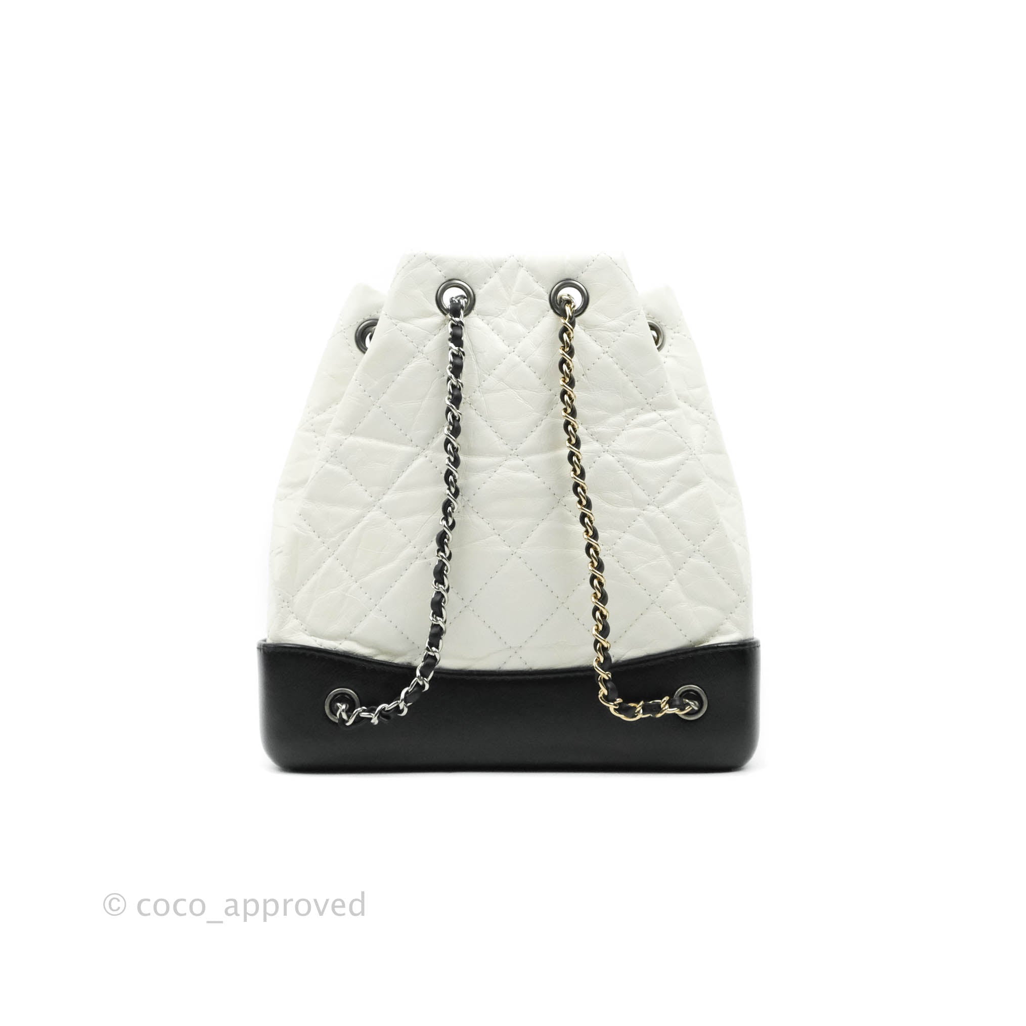 Chanel Gabrielle Backpack White and Black Leather