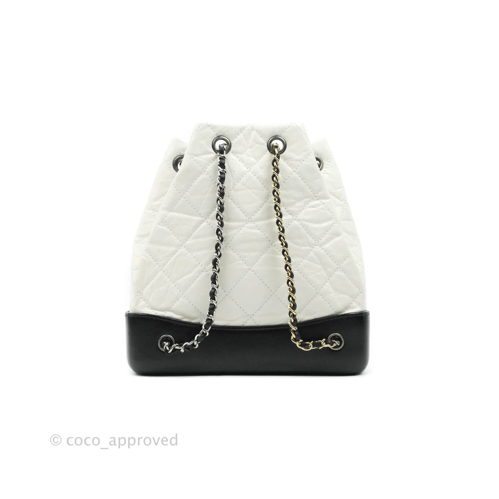 Chanel Small Gabrielle Backpack White Black Aged Calfskin