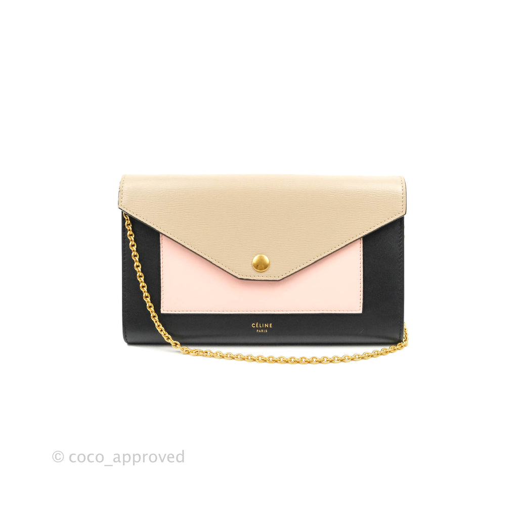 Celine Pocket Envelope Wallet on Chain Beige/Pink/Black