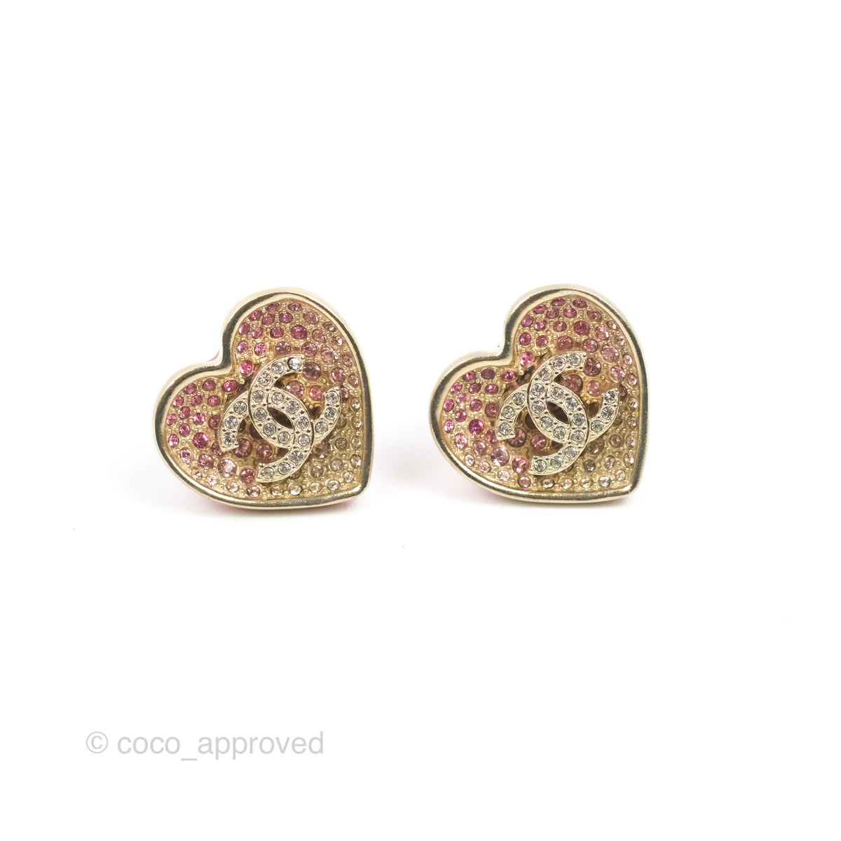 Chanel Silver CC Crystal Pink Enamel Clover Clip on Earrings