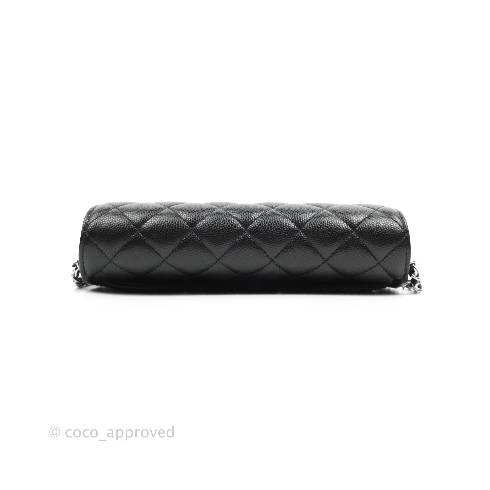 Chanel Quilted Glasses Case With Chain Black Caviar Silver