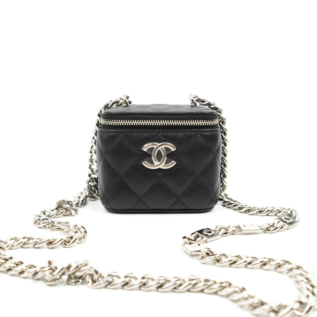 Chanel Mini Vanity With Coco Chain Black Caviar Silver Hardware