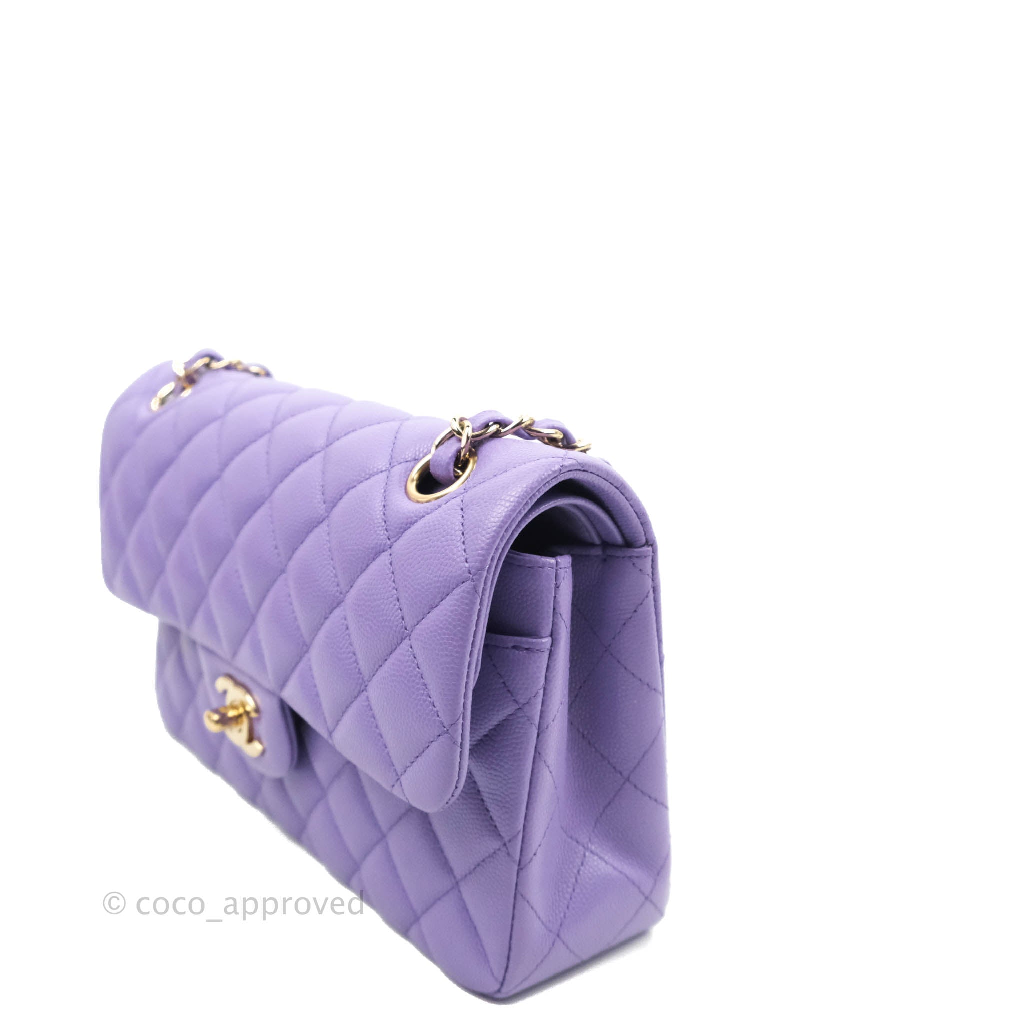 Chanel Small Classic Quilted Flap Purple Caviar Gold Hardware 20S