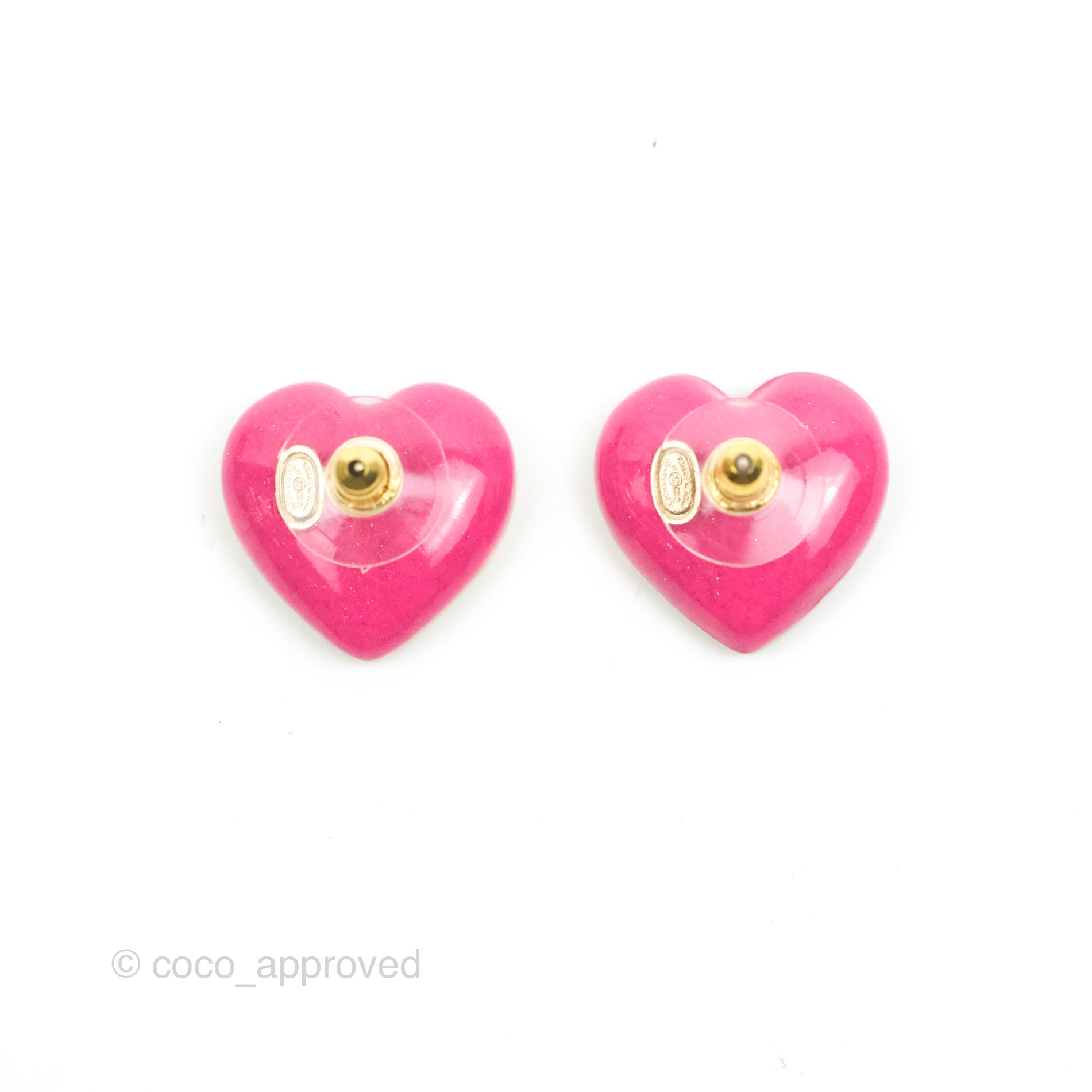 CHANEL earrings pink heart rhinestone silver plating black plastic square  shape