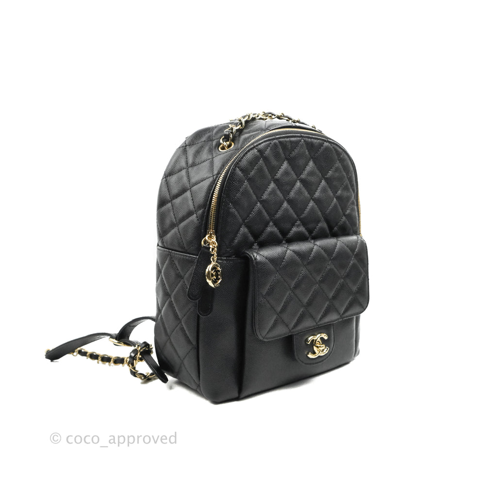 Chanel Quilted Large CC Day Backpack Black Caviar Gold Hardware