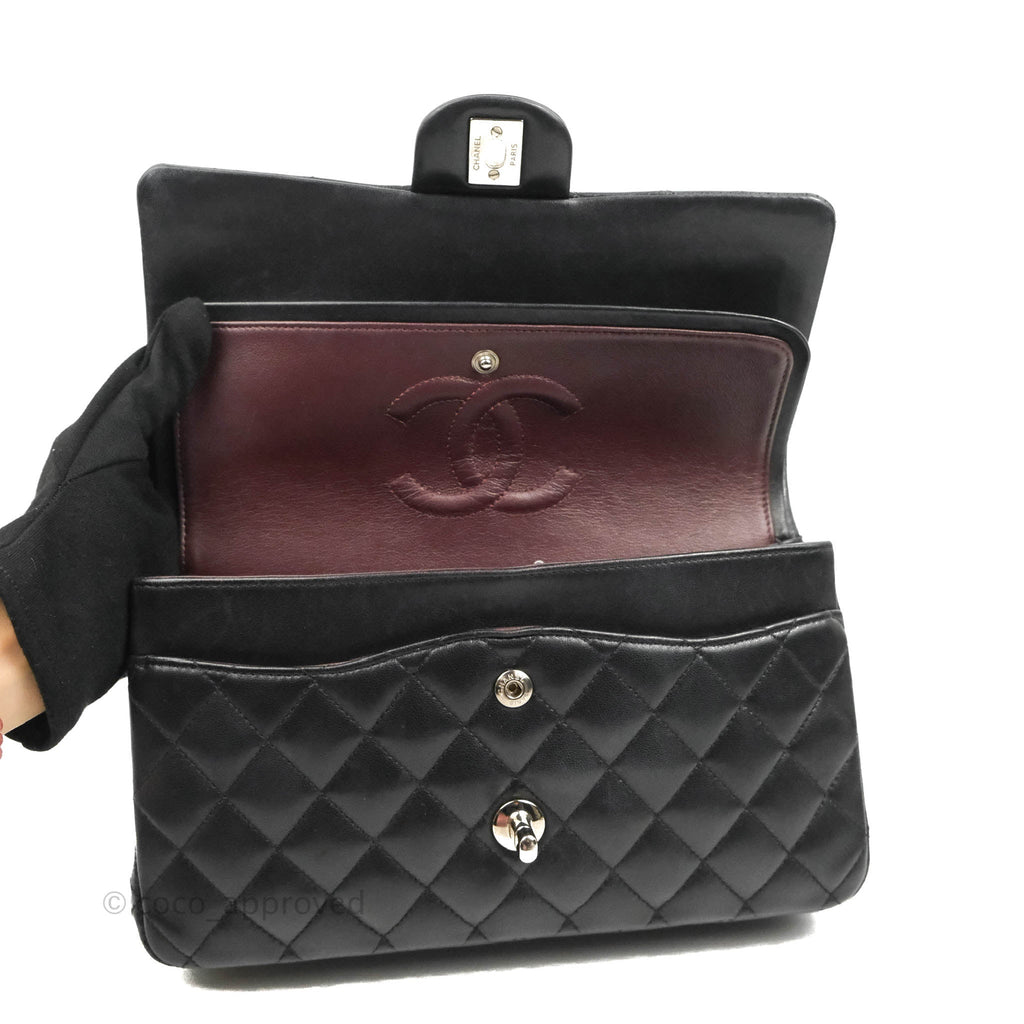 Chanel Quilted Classic M/L Medium Flap Black Lambskin Silver Hardware