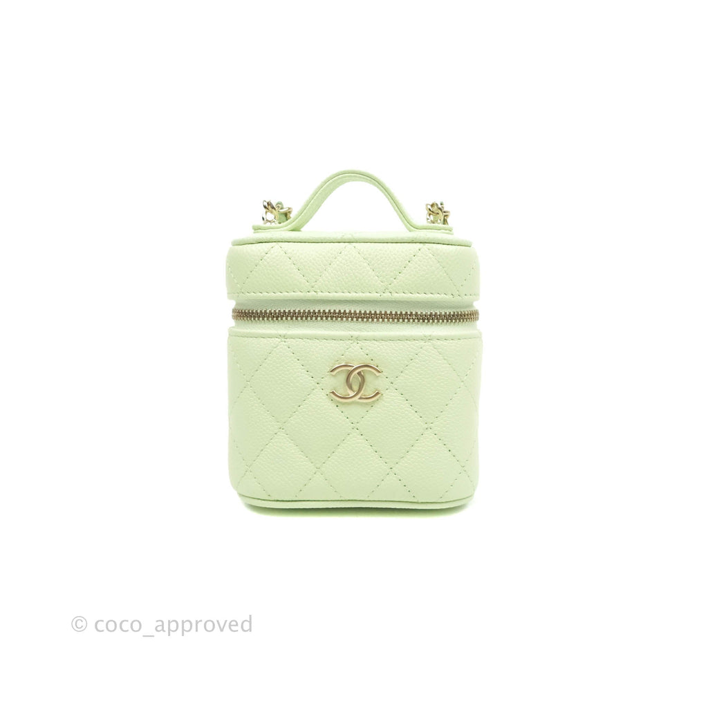 Chanel Quilted Small Handle With Care Vanity Case With Chain Green Caviar Gold Hardware