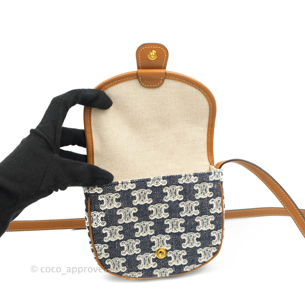 Celine Mini Besace in Navy Textile with Triomphe Embroidery Calfskin