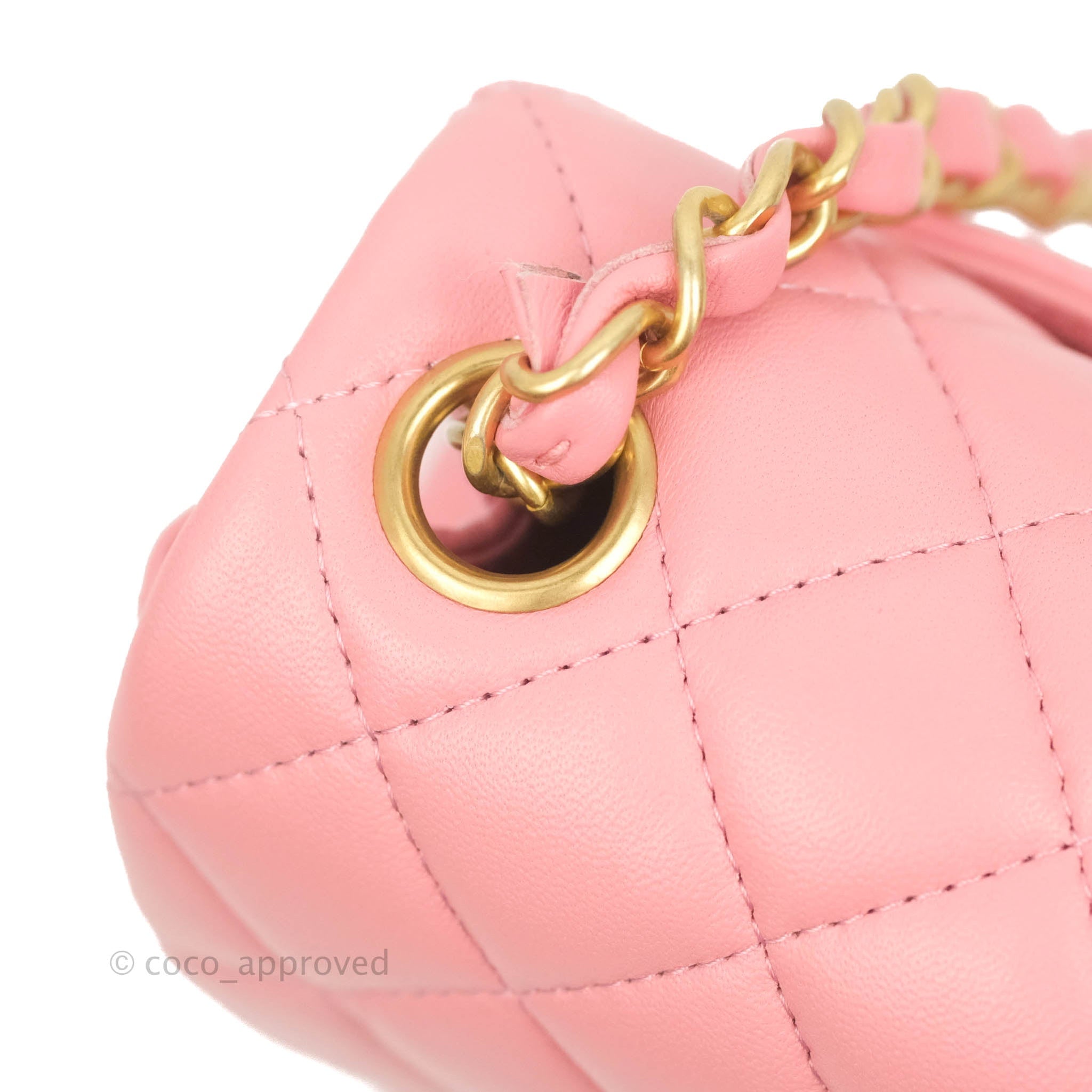 テレビショッピング研究所 ナノグランス(パールピンク) Chanel Mini Square Pink Lambskin Aged Gold Hardware – Coco