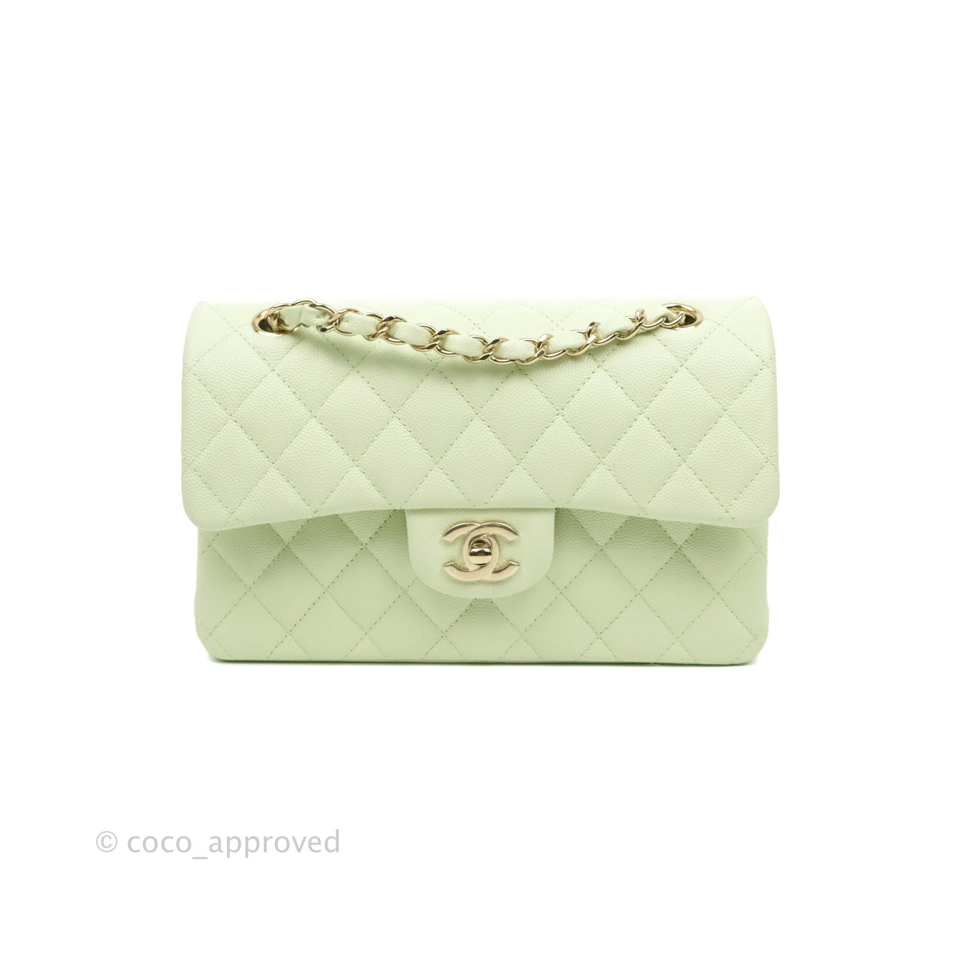 Chanel Small Quilted Classic Flap Mint Green Caviar Gold Hardware 22C