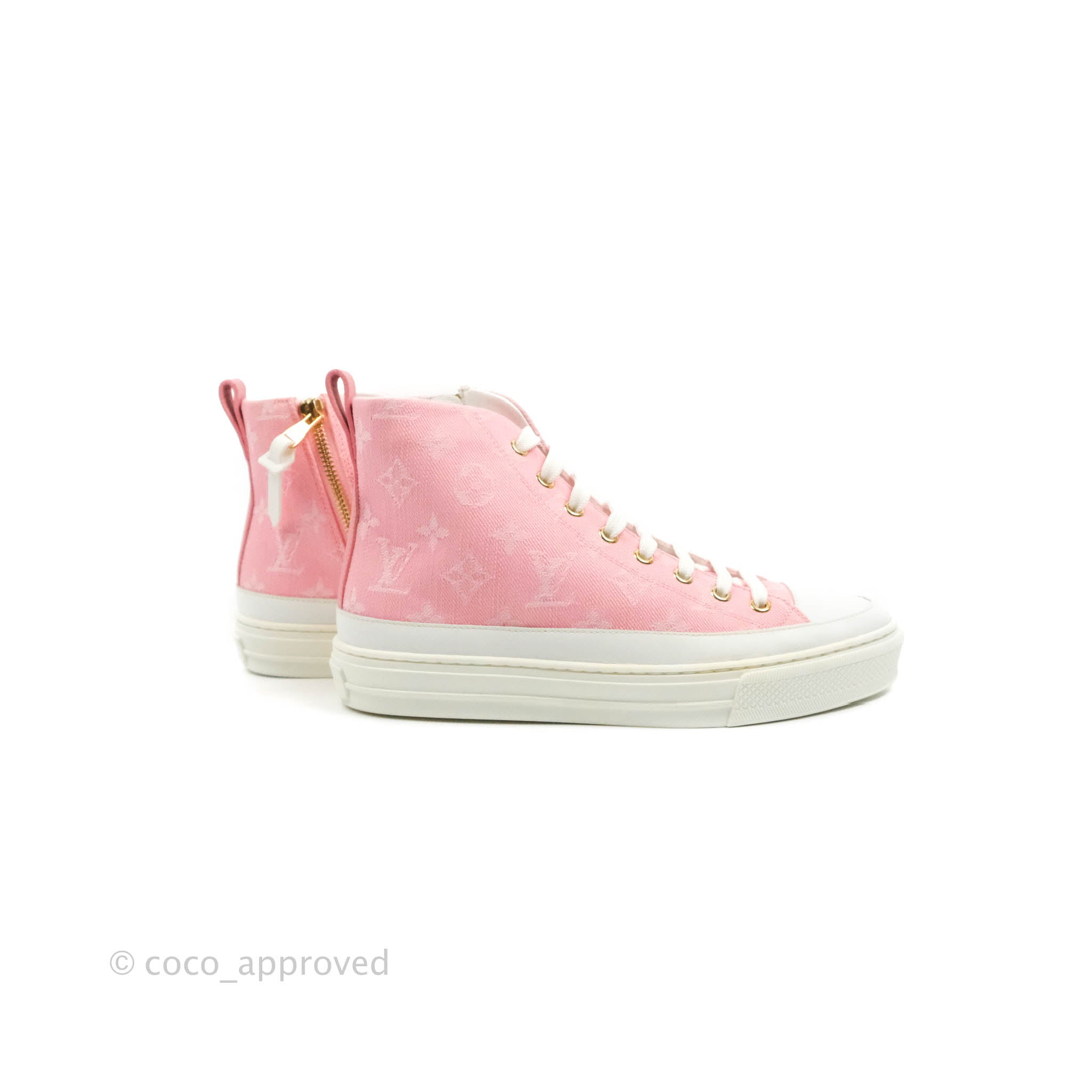 Louis Vuitton Monogram Denim Leather Sneakers Women's Pink Beige 36.5 Logo  Low Cut