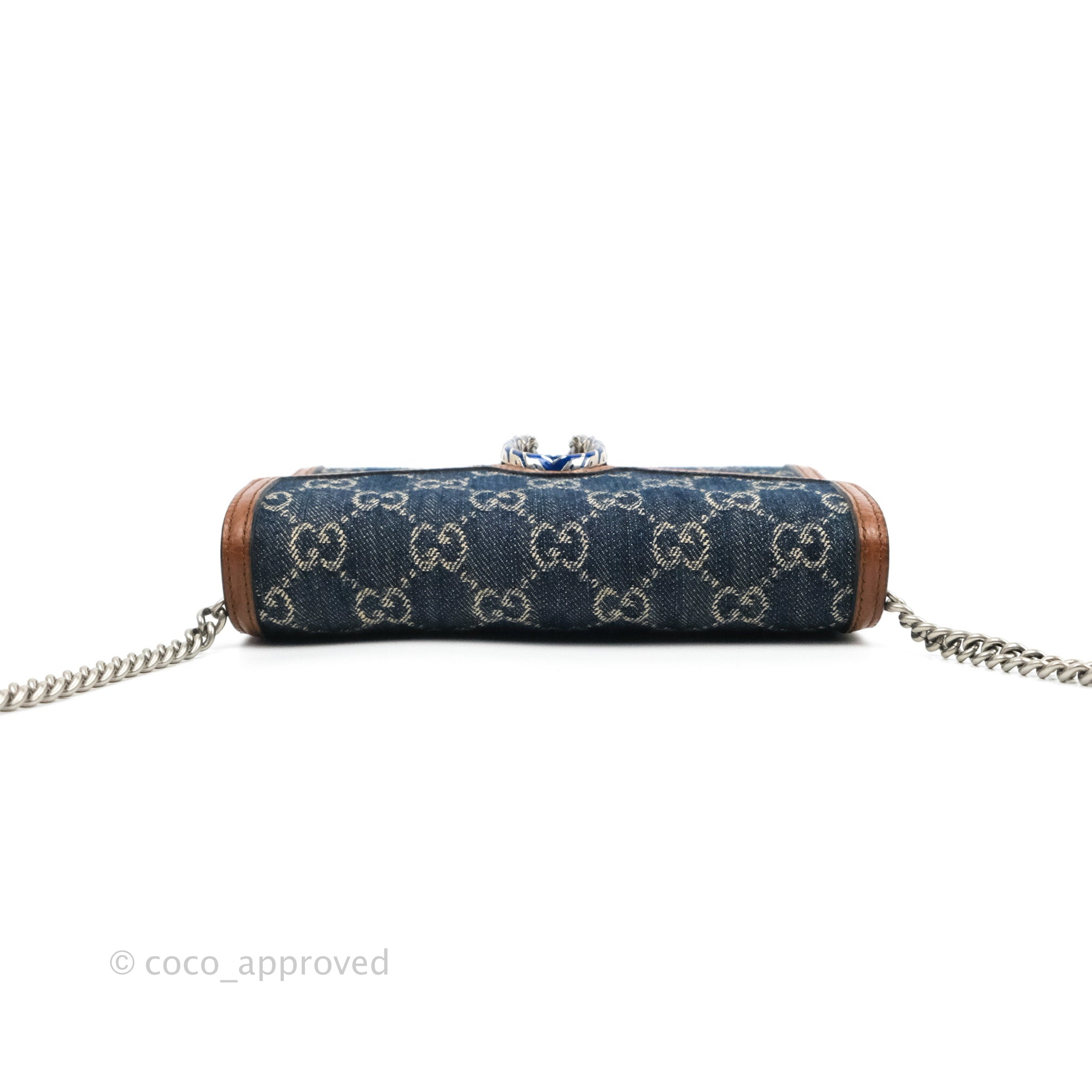 Gucci Denim GG Monogram Mini Dionysus Chain Wallet Blue 
