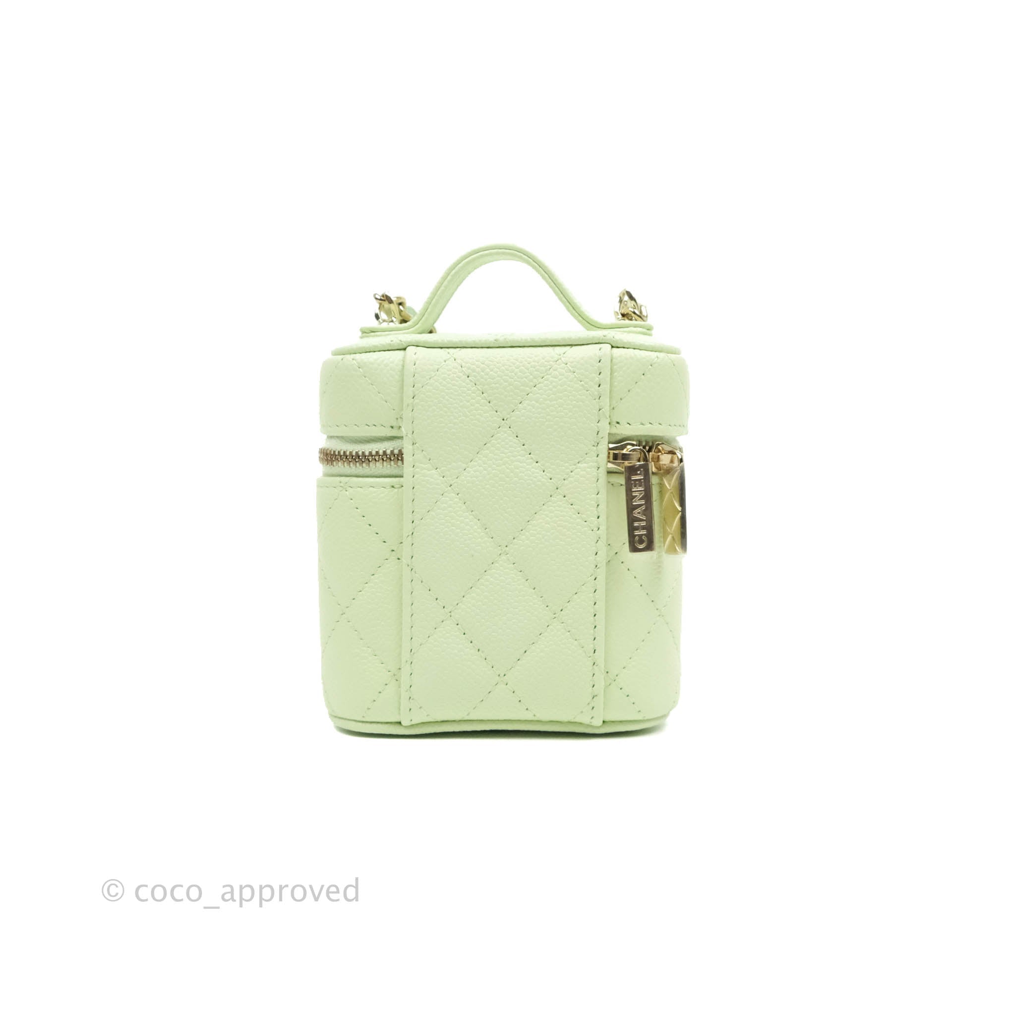 Chanel Quilted Small Handle With Care Vanity Case With Chain Green Cav – Coco  Approved Studio