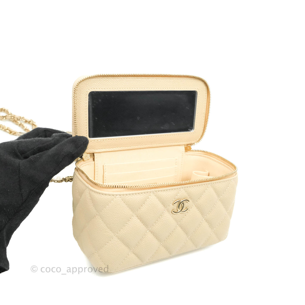 Chanel Vanity with CC Chain Light Beige Caviar Gold Hardware