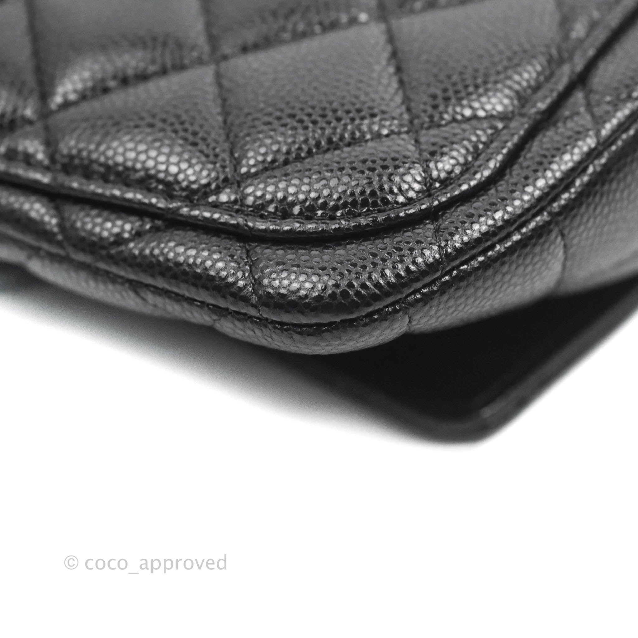 Chanel Quilted Glasses Case With Chain Black Caviar Silver