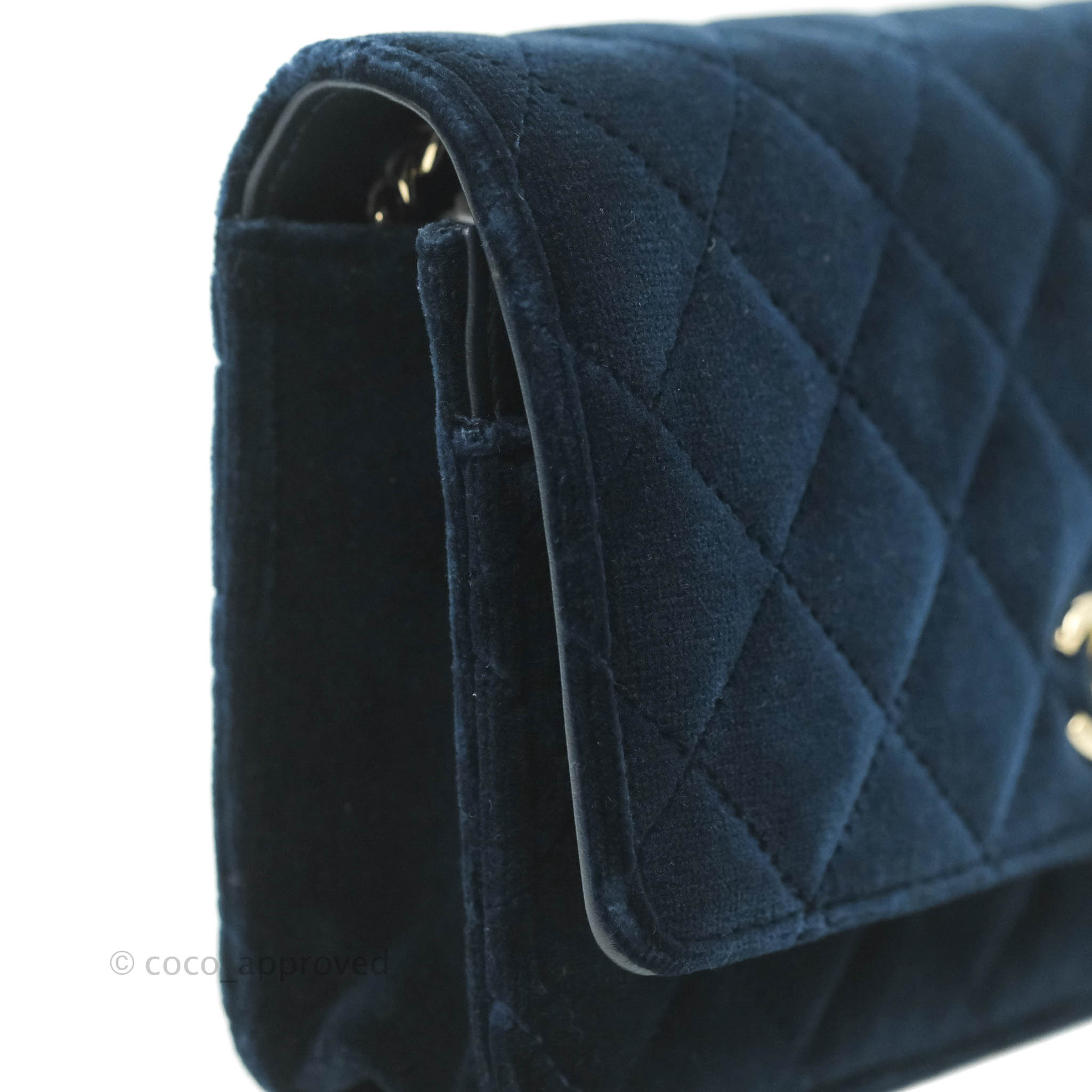 Chanel Quilted Crystal Pearl Crush Wallet on Chain WOC Navy Velvet