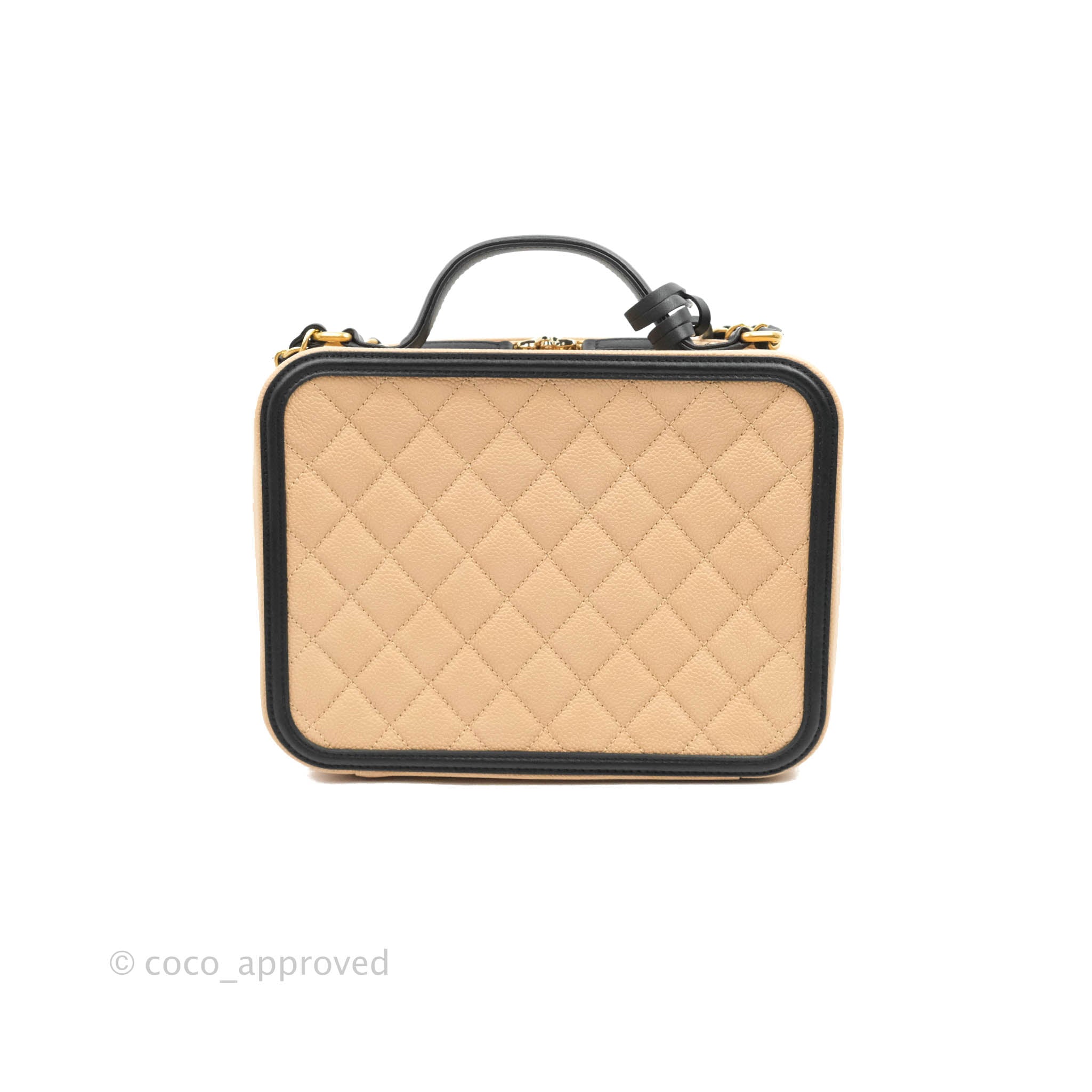 Chanel Quilted Large CC Filigree Vanity Case Beige Caviar Gold