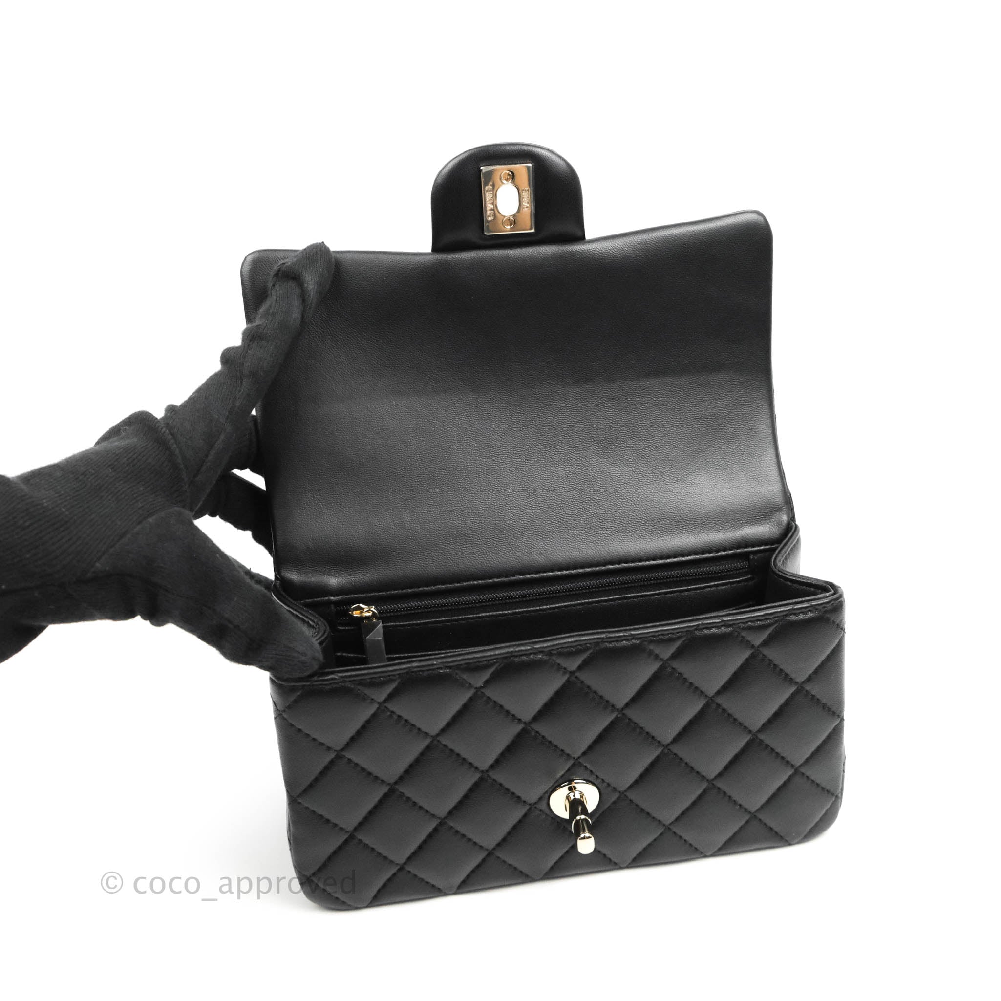 Chanel Top Handle Mini Rectangular Flap Bag with Charm Black Lambskin –  Coco Approved Studio