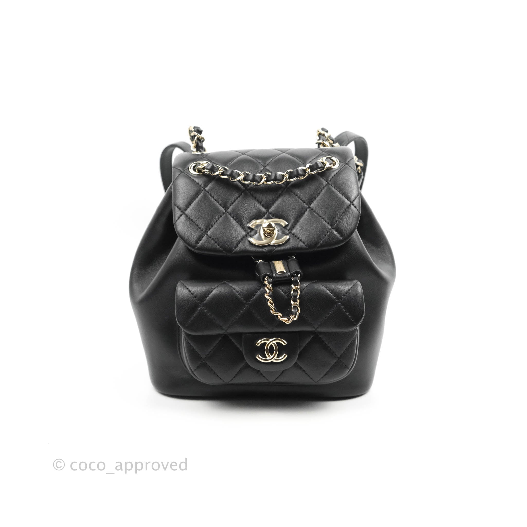 Chanel Quilted Small Duma Drawstring Backpack Black Calfskin 22C