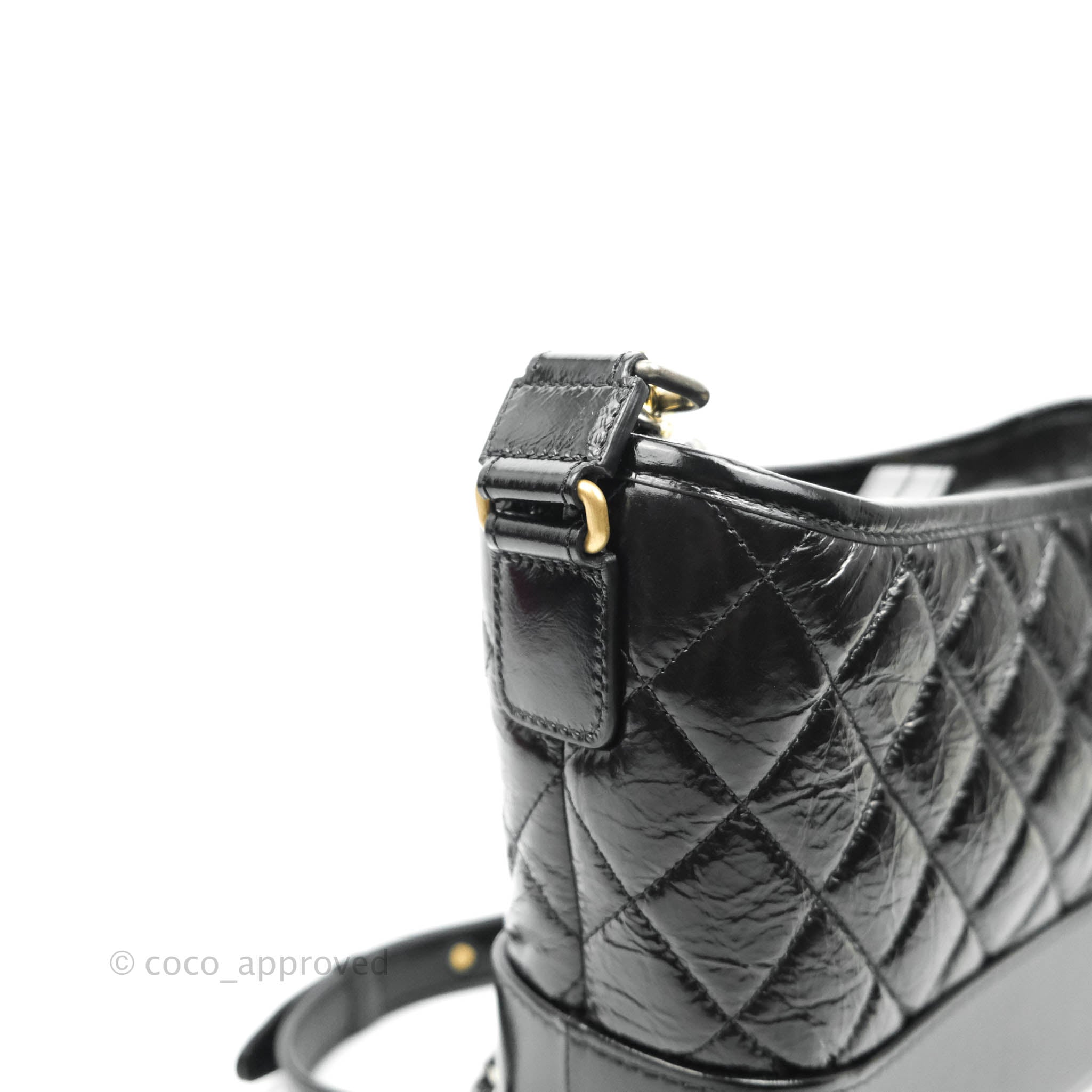 Chanel Black Aged Patent Calfskin Small Gabrielle Hobo