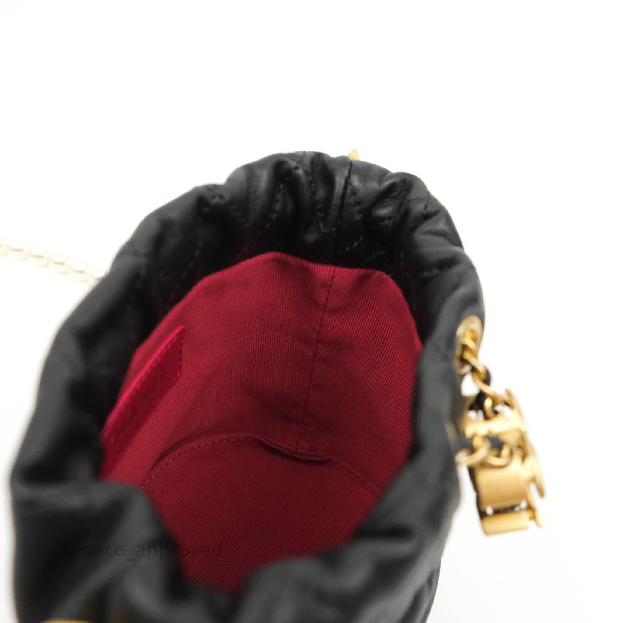 CHANEL Calfskin Quilted Mini Drawstring Bucket Bag Black 1121587
