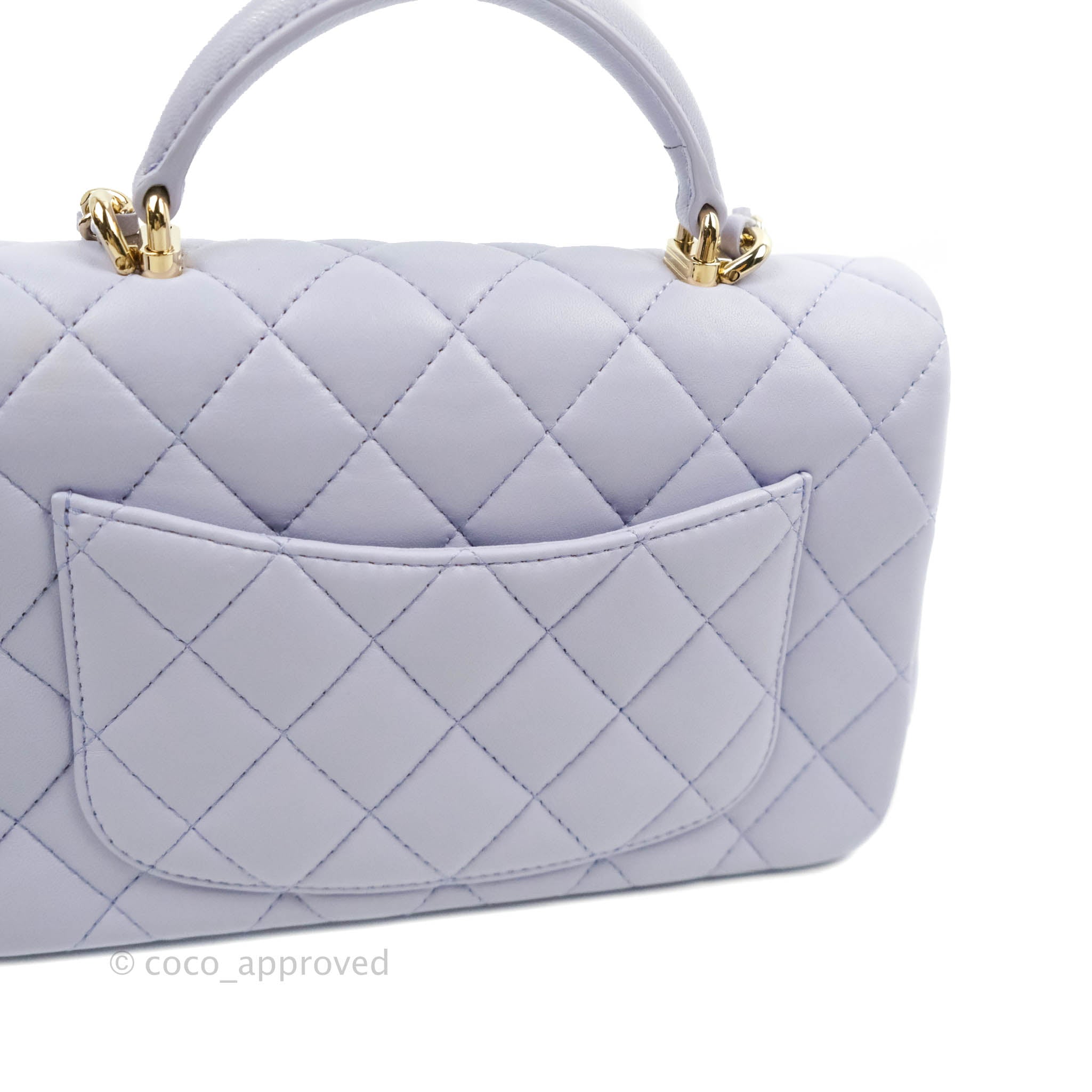 Chanel Top Handle Mini Rectangular Flap Bag Lilac Lambskin Aged Gold H – Coco  Approved Studio