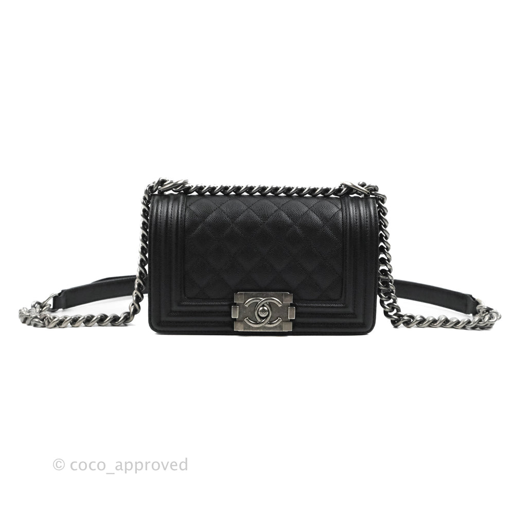 Chanel Small Boy Quilted Black Caviar Ruthenium Hardware