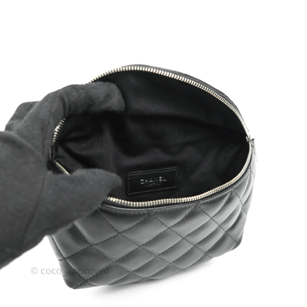 Chanel Quilted Belt Bum Bag Black Calfskin Silver Hardware